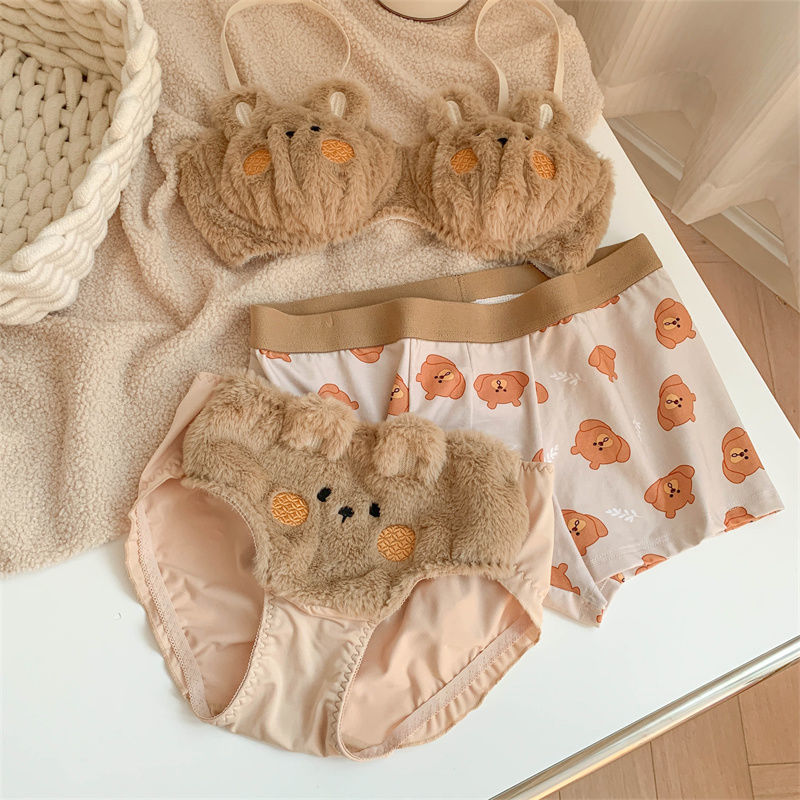 Winter Cat Paw Plush Underwear Women Comfortable Bra and Panty Set Cute  Japanese Girl Ear Sweet Lolita Lingerie Set