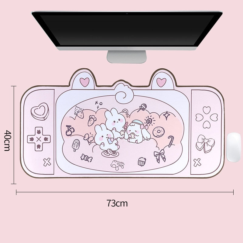 Kawaii Pink Bunnies in a Game Console Desk Pad