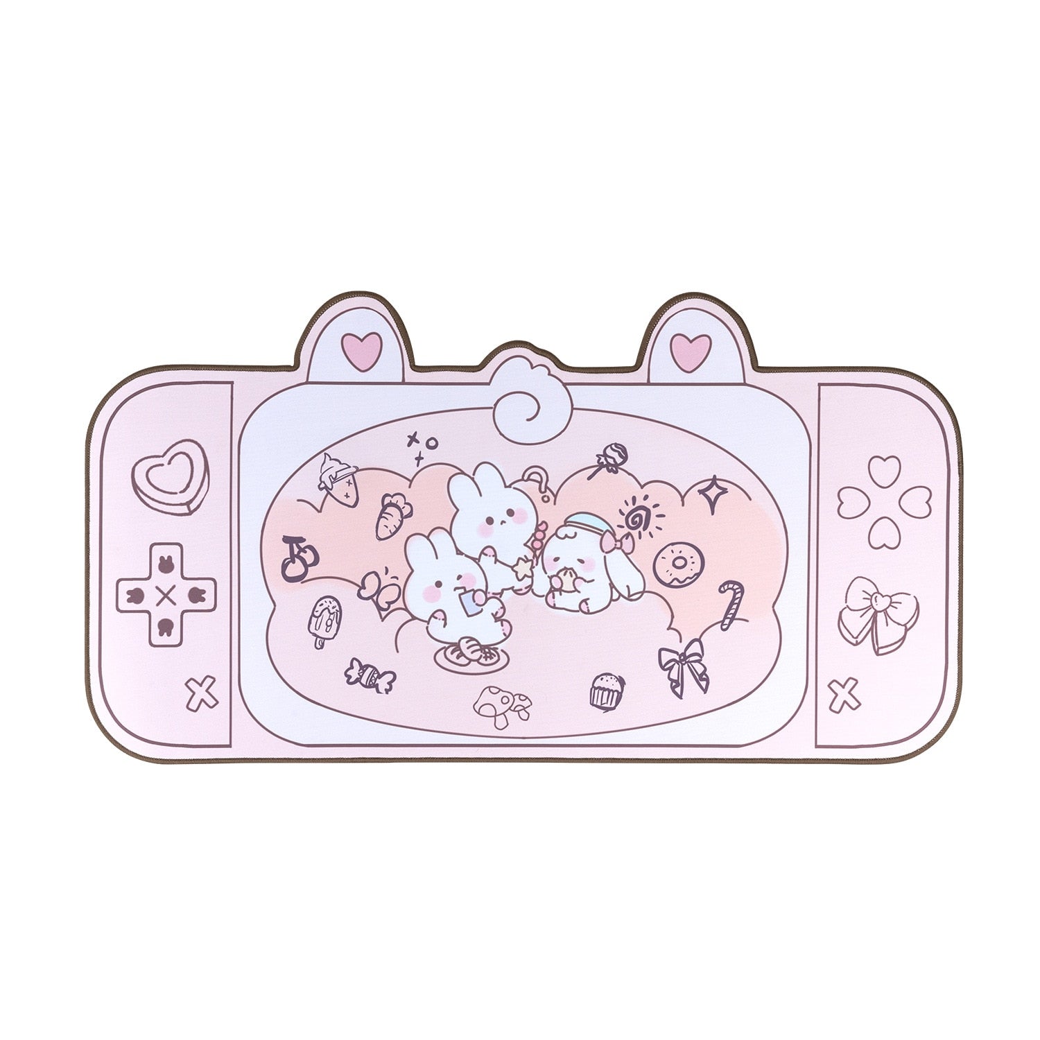 Kawaii Pink Bunnies in a Game Console Desk Pad