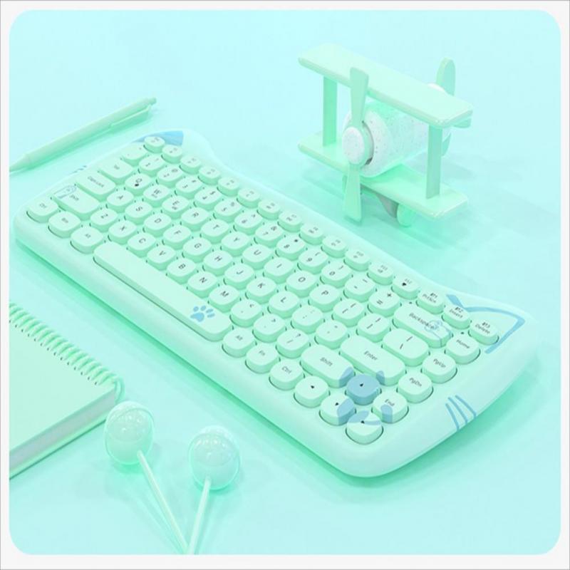 Kawaii Green Cat Shaped Wireless Keyboard