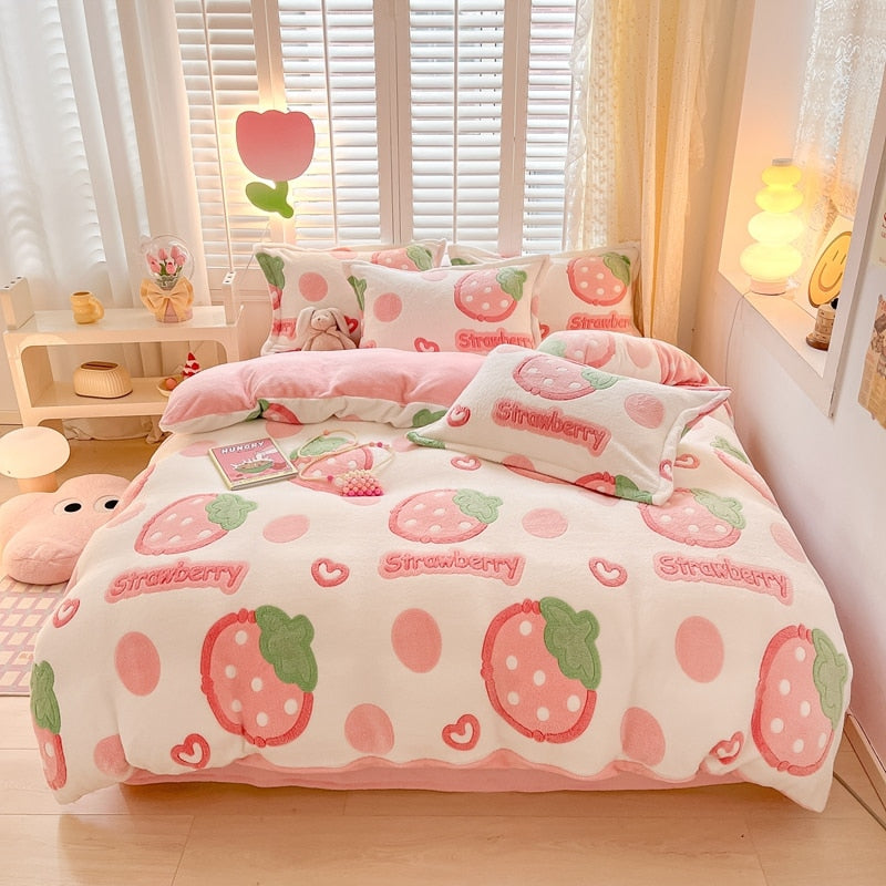 Kawaii Winter Flannel Duvet Covers