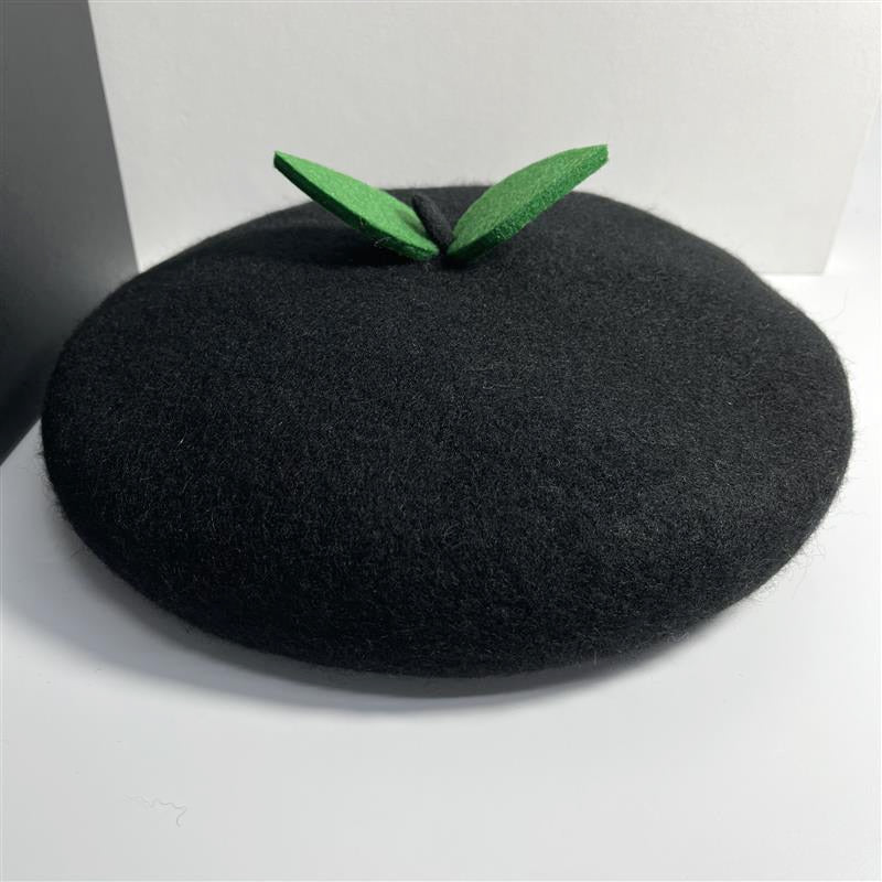 Kawaii Black Wool Fruit Beret Hat