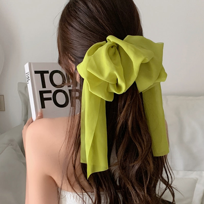 Large Green Chiffon Barrette Bow