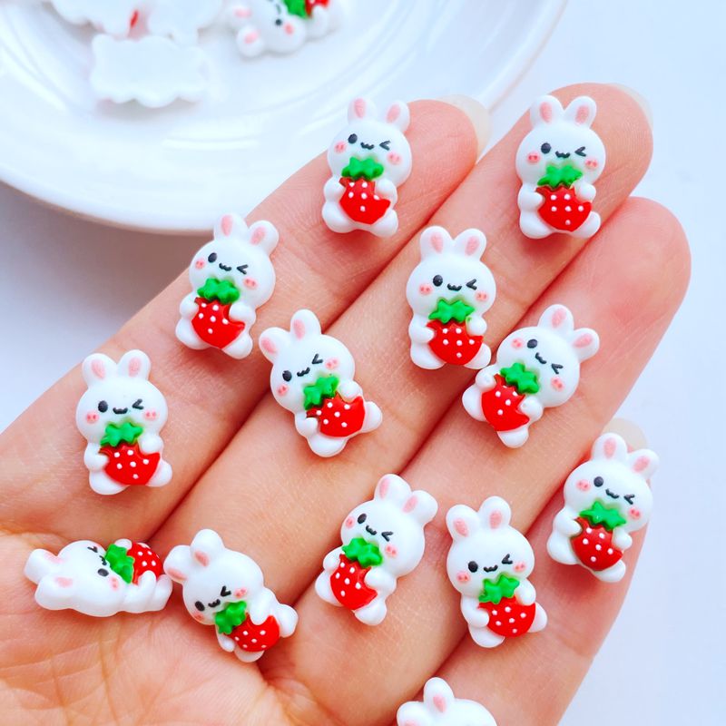 Kawaii Strawberry Bunny Nail Charms