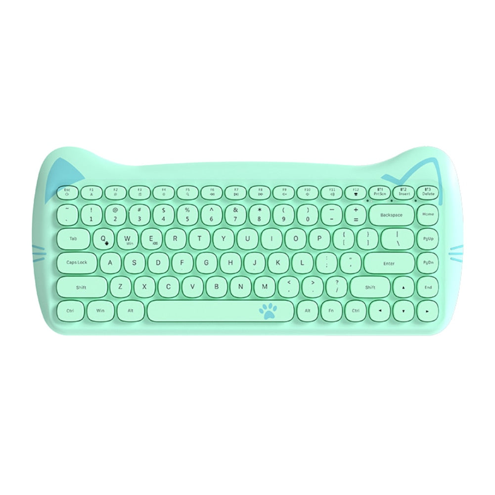 Kawaii Green Cat Shaped Wireless Keyboard