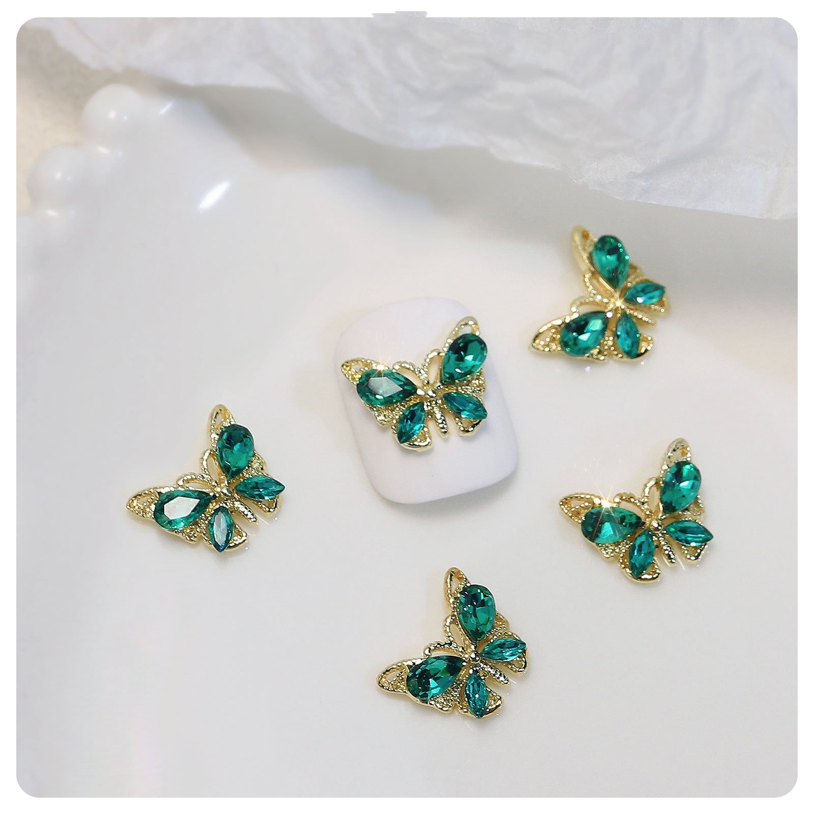 Kawaii Green Butterfly Nail Charms