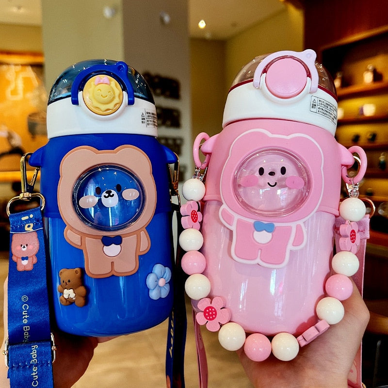 Kawaii Blue and Pink Bear Stainless Steel Water Bottles