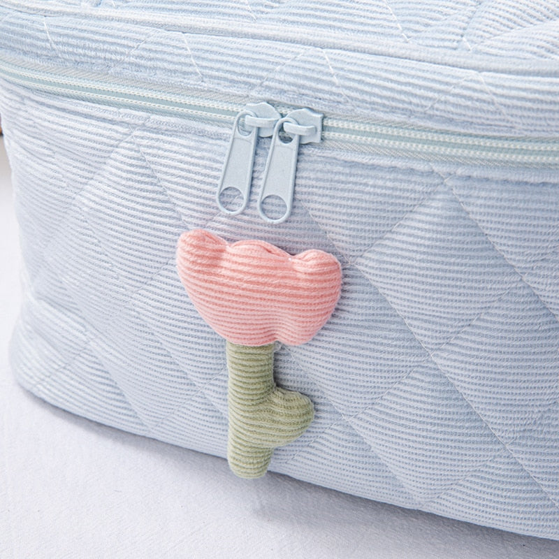 Kawaii Quilted Corduroy Makeup Bag