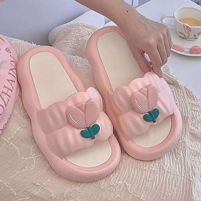 Kawaii Pink Comfy Flower Slippers