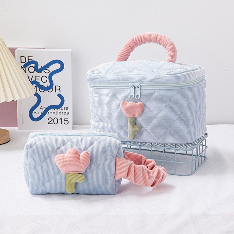 Kawaii Blue Flower Makeup Bags