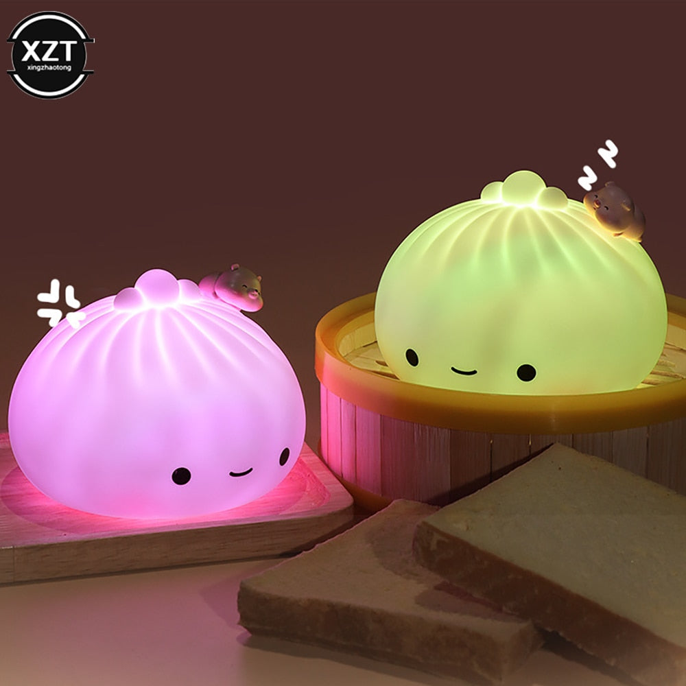 Dumpling Bun LED Night Lights Lit Up in Pink and Yellow