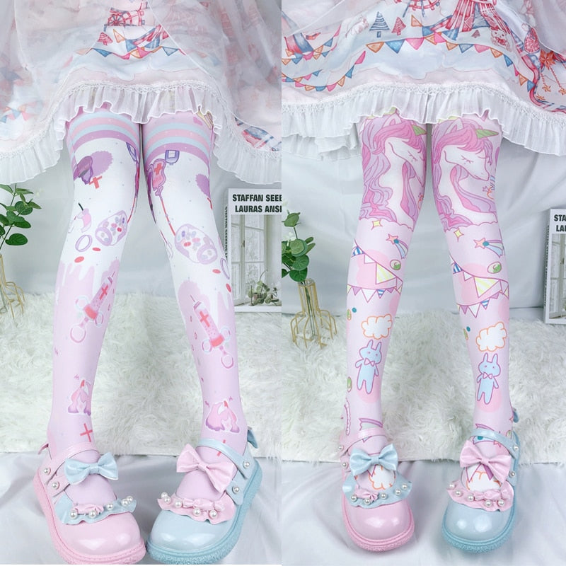 Lolita White Tights: Kawaii Colored Nylons for Women
