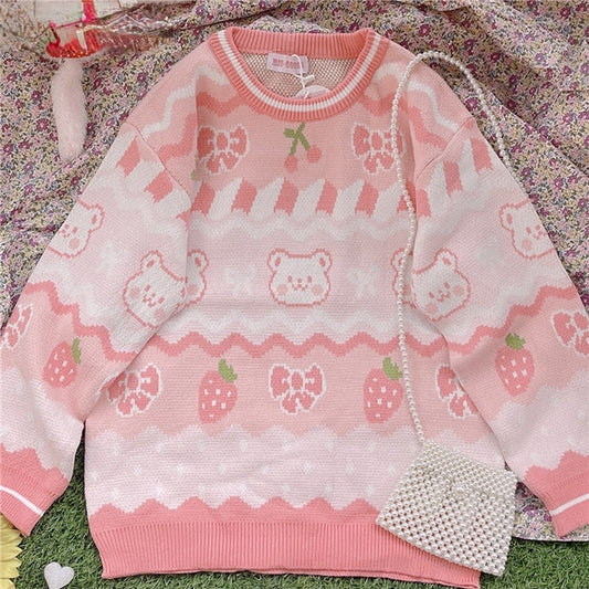 Kawaii Pink Strawberry Bear Jumper