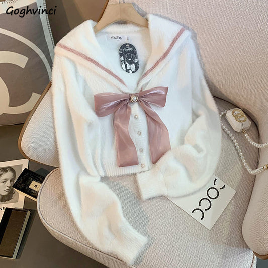 Kawaii Soft Cropped Sailor Cardigan