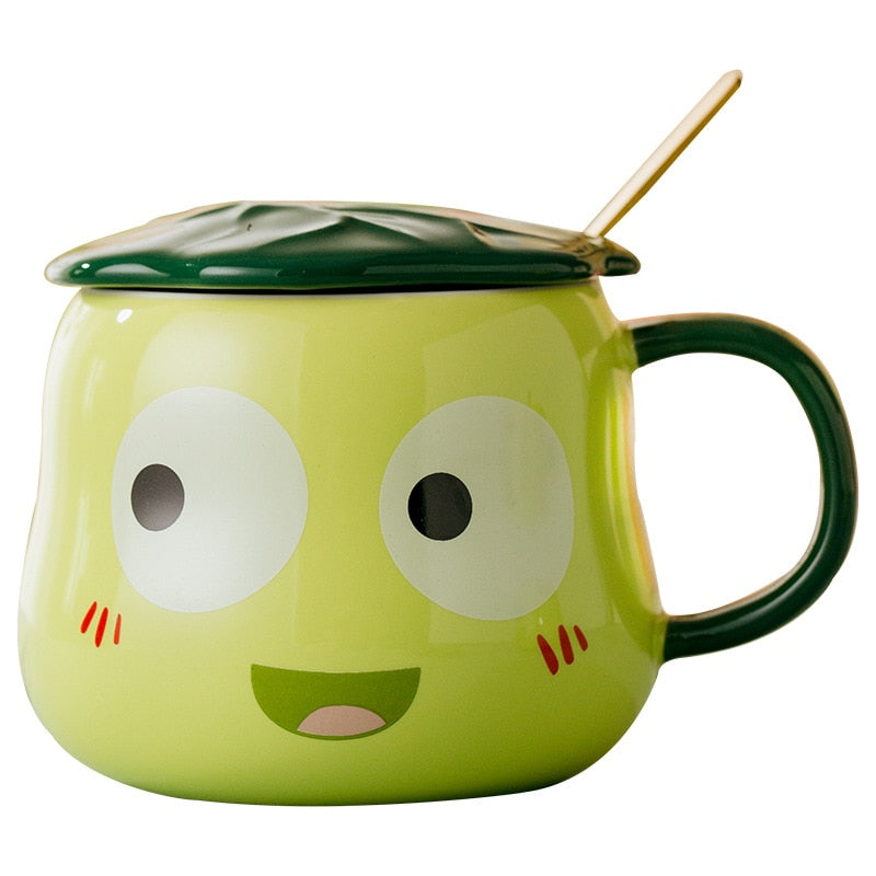 Kawaii Frog Mug With Lid & Spoon