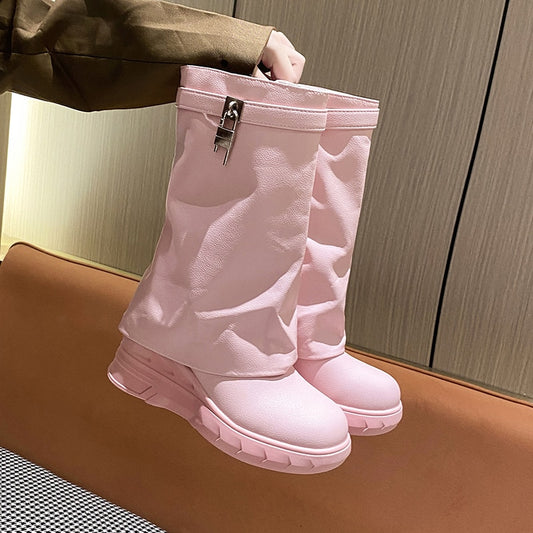 Kawaii Pink Wedge Boots