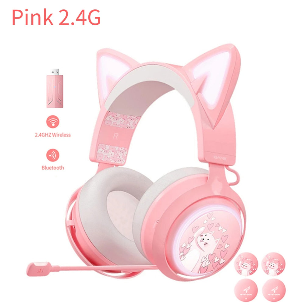 Kawaii Pink Luminous Cat Ears Headphones