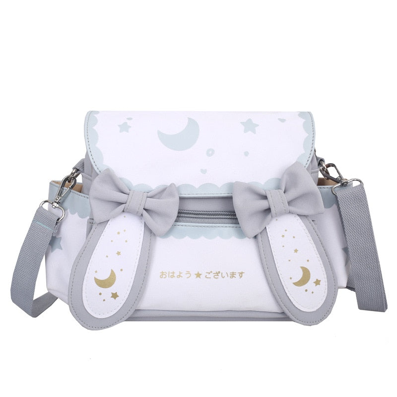 Kawaii Grey Bunny Purse With Moons and Stars