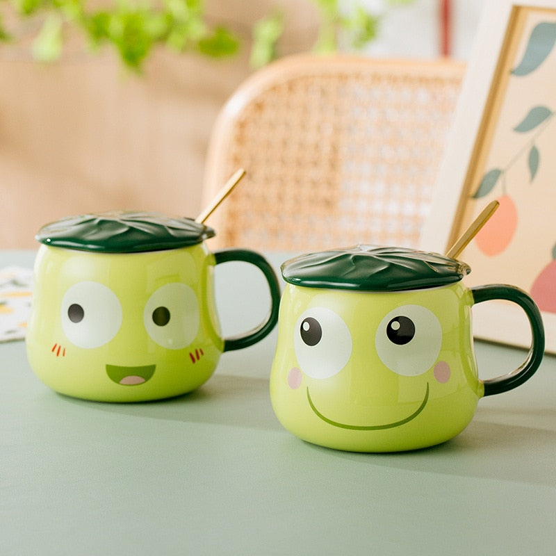 Kawaii Frog Mugs With Lid & Spoon