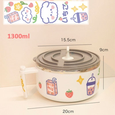 Kawaii White Ramen Bowl and Lid