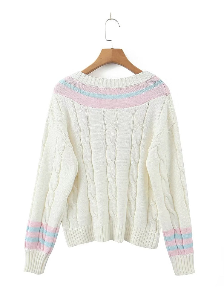 Back View of Kawaii Pastel V Neck Sweater
