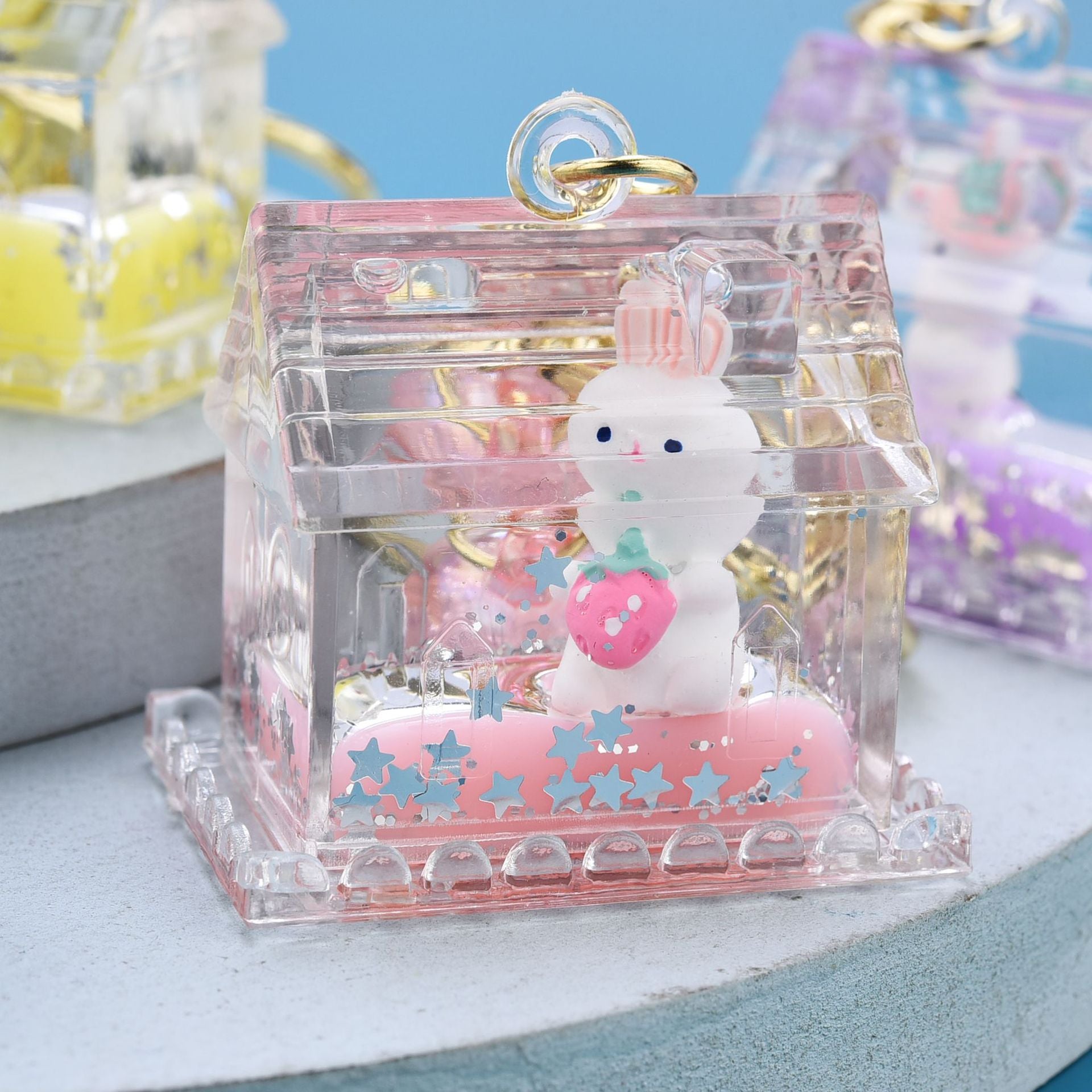 Kawaii Pink Strawberry Bunny Keychain