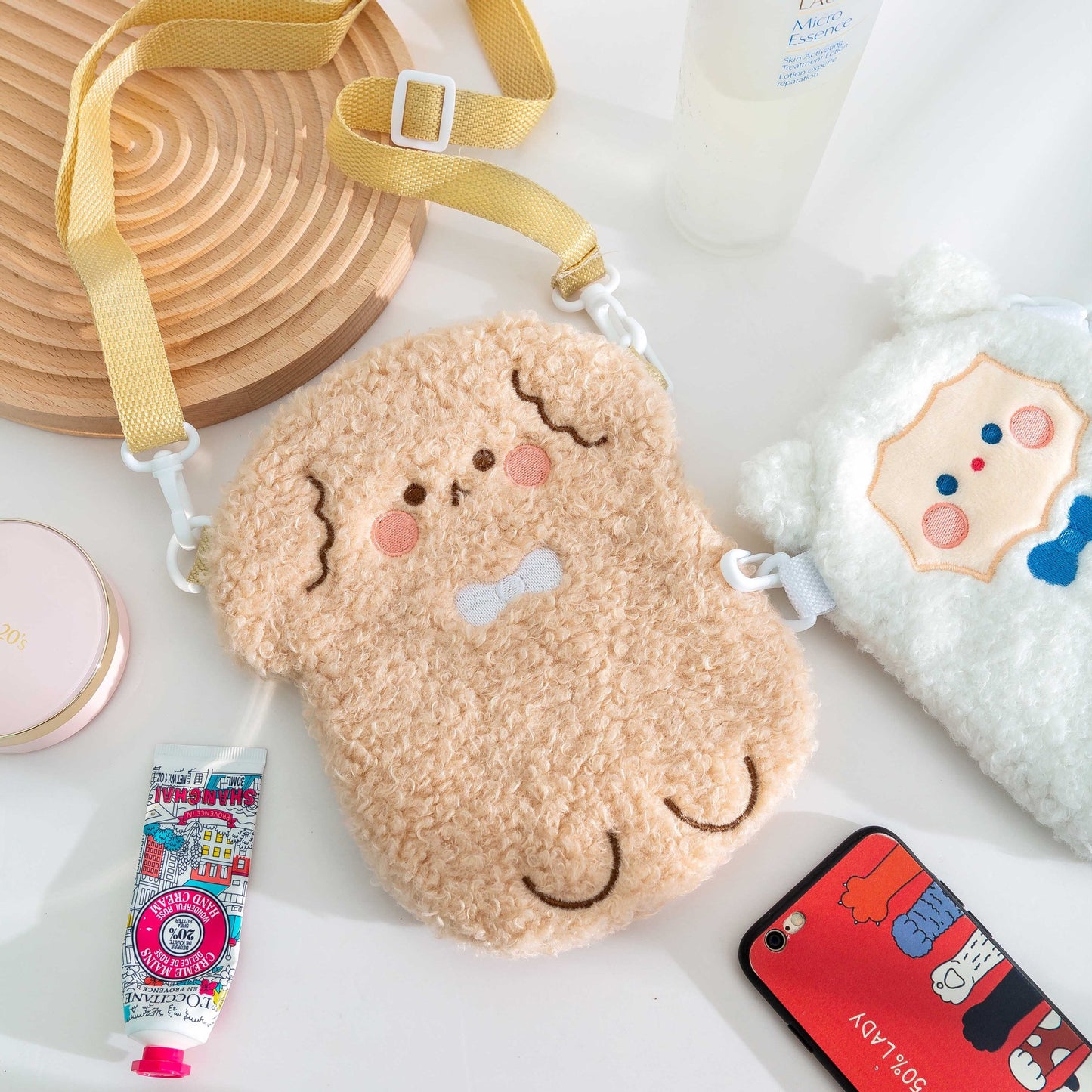 Cute Brown Puppy Fleece Crossbody Bag