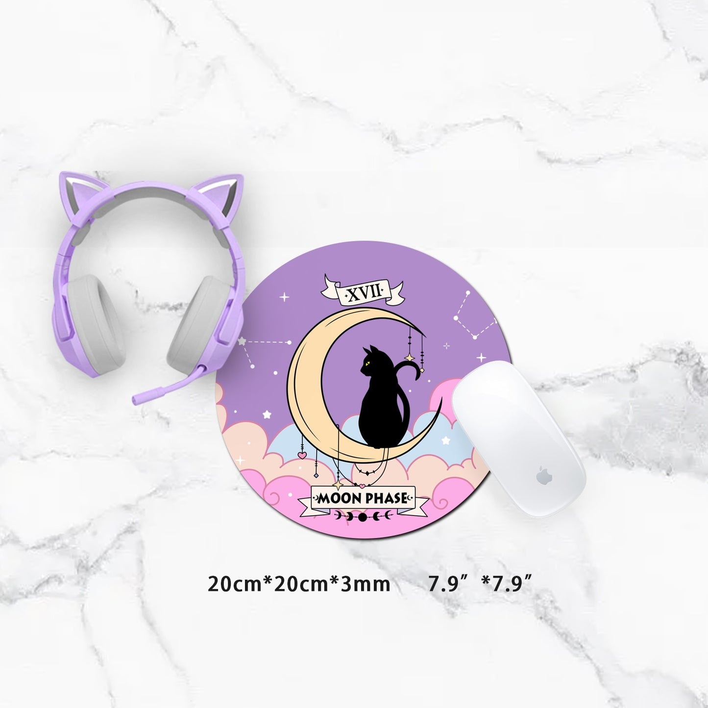 Moon Cat Kawaii Purple Mouse Pad