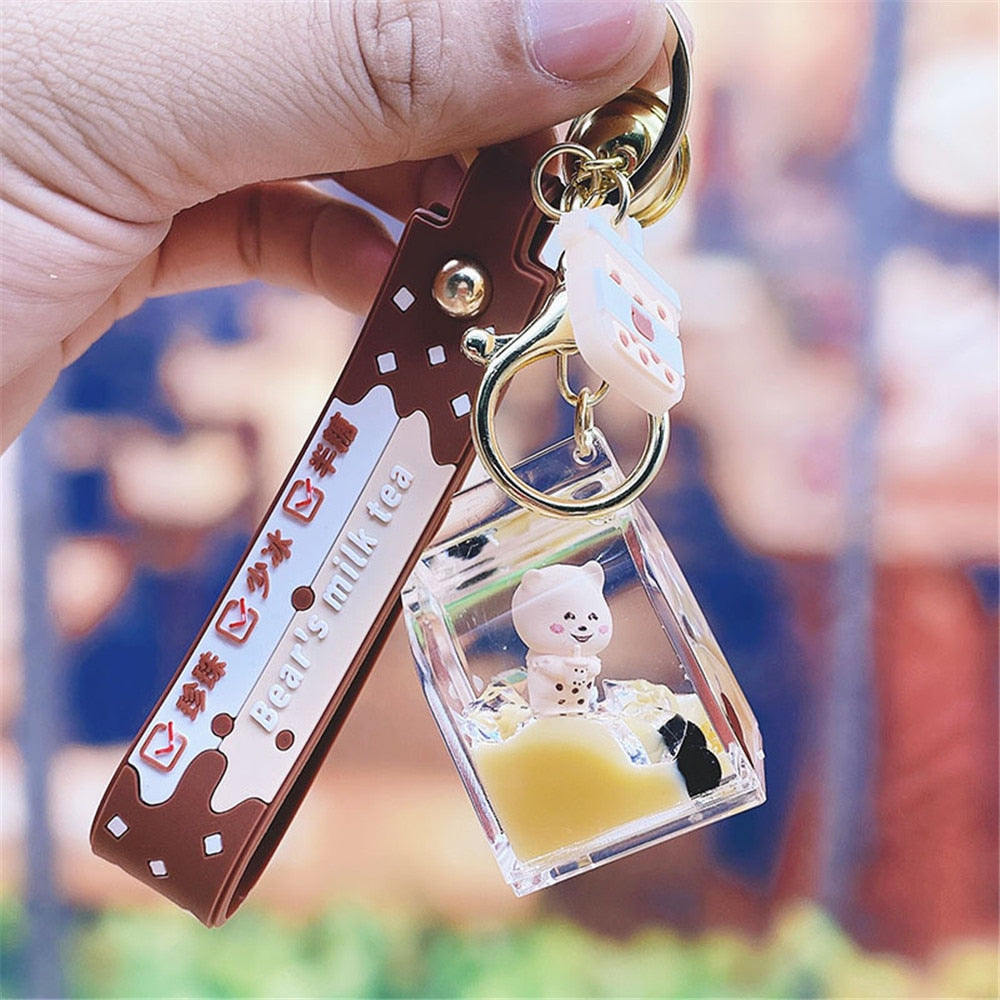 Kawaii Boba Tea Bear Milk Carton Keychain
