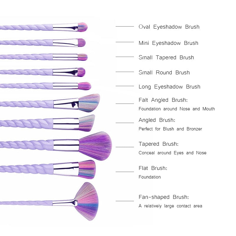 Kawaii 10pcs Unicorn Makeup Brushes