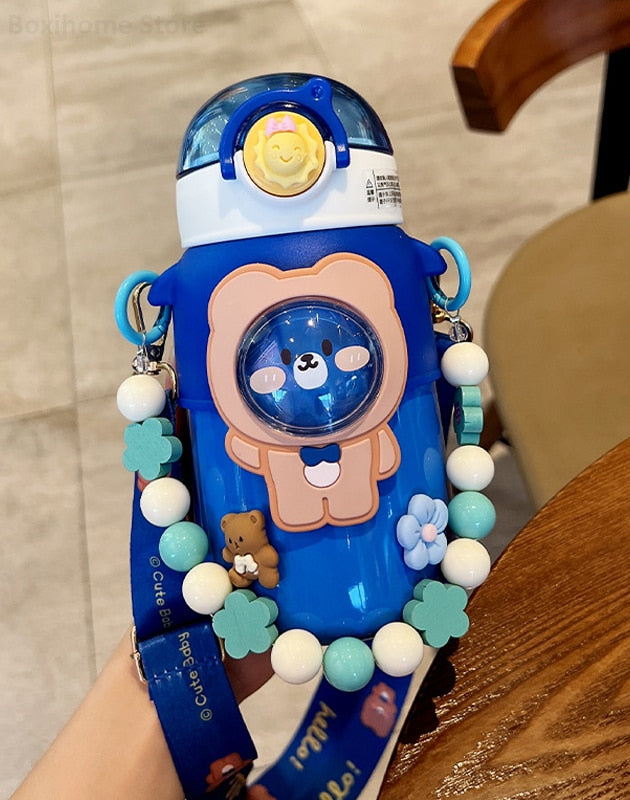 Kawaii Blue Bear Stainless Steel Water Bottle