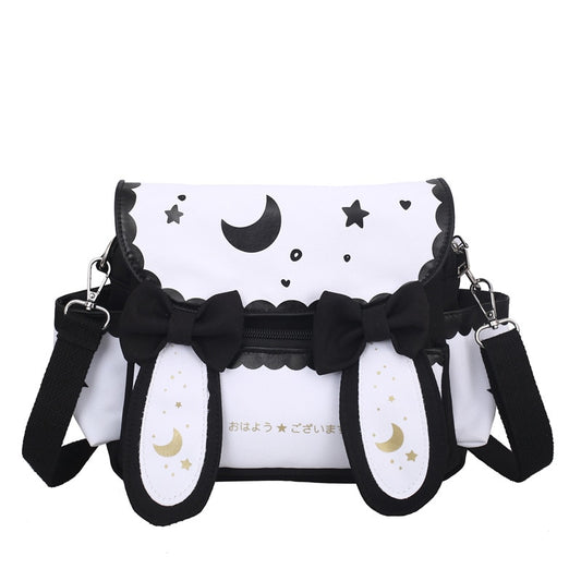 Kawaii Black Bunny Purse With Moons and Stars