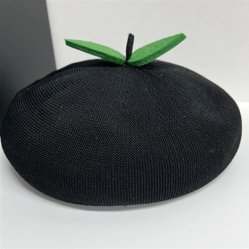 Kawaii Black Knit Fruit Beret Hat