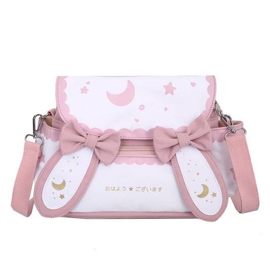 Kawaii Pink Bunny Purse With Moons and Stars