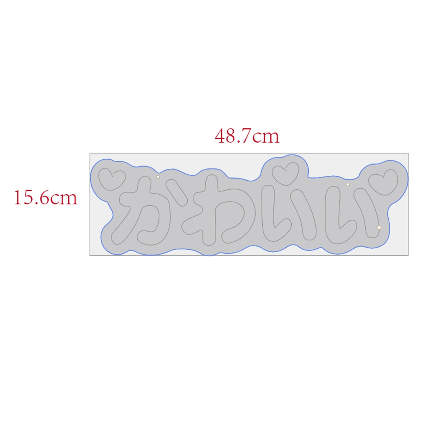 "Kawaii" Neon Light Dimensions - 48.7cm by 15.6cm