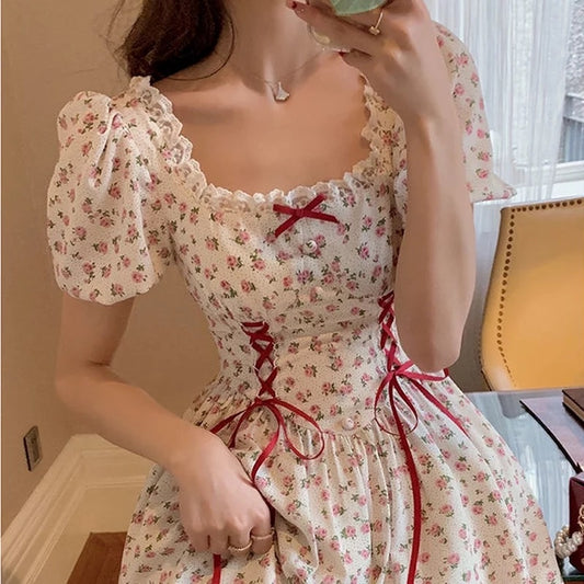 Kawaii Rose Print Lace Dress