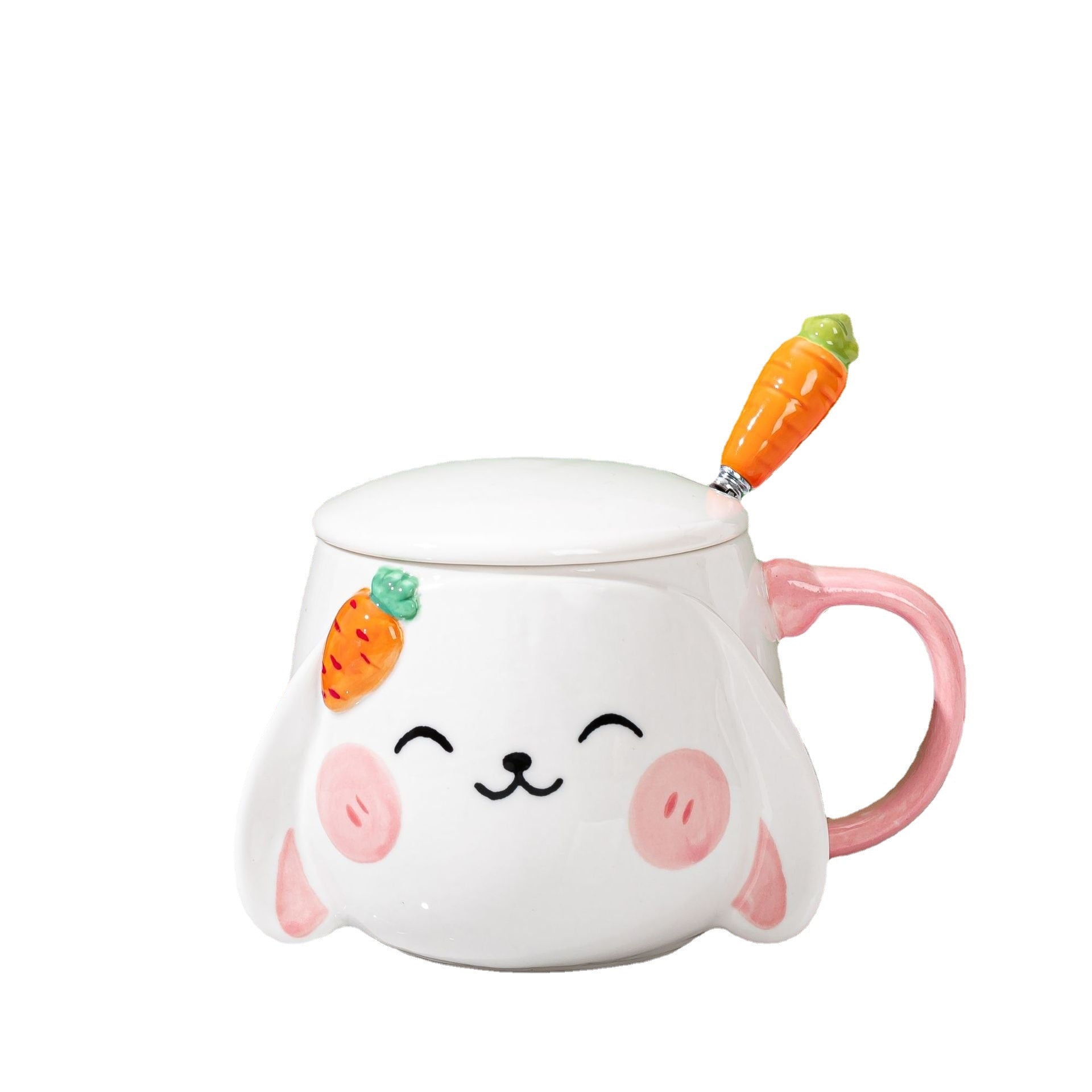 Kawaii Ceramic Bunny Mug With Lid & Carrot Spoon