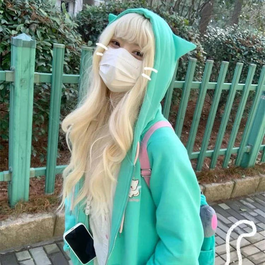 Kawaii Turquoise Angel Cat Hoodie