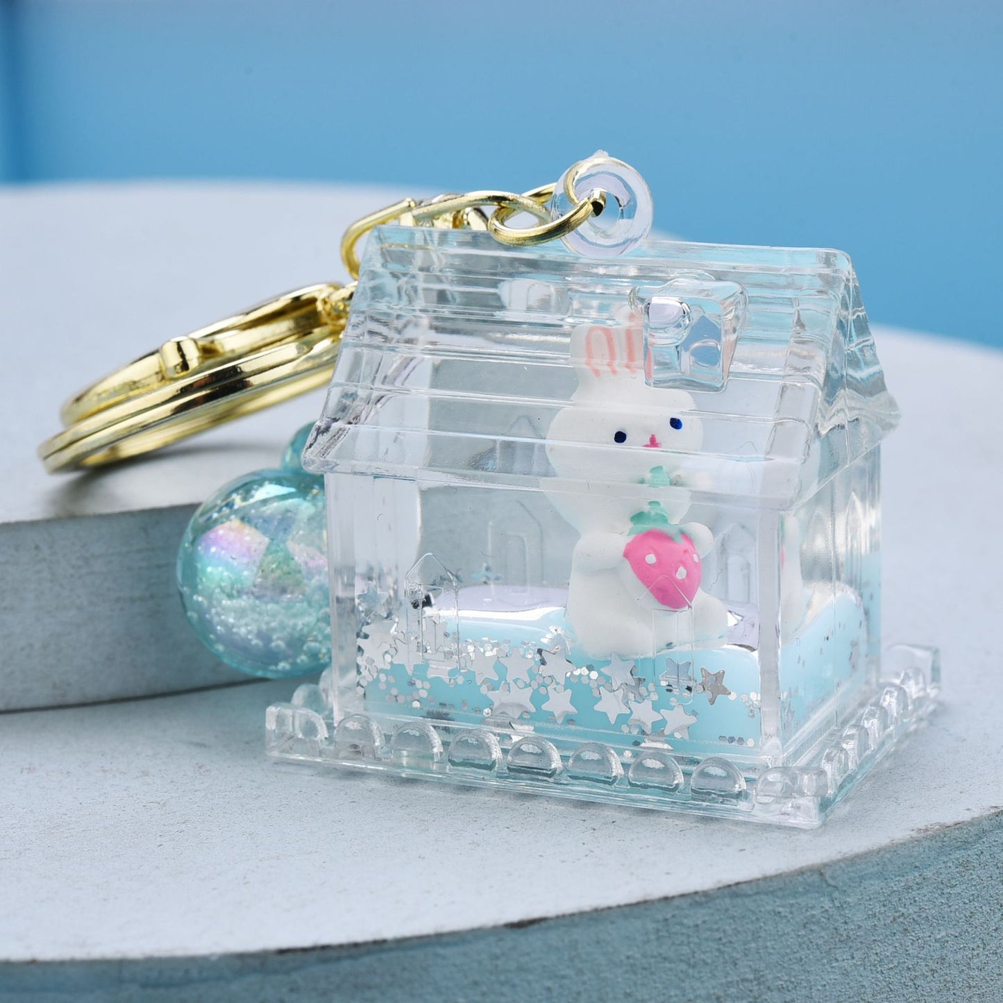Kawaii Blue Strawberry Bunny Keychain