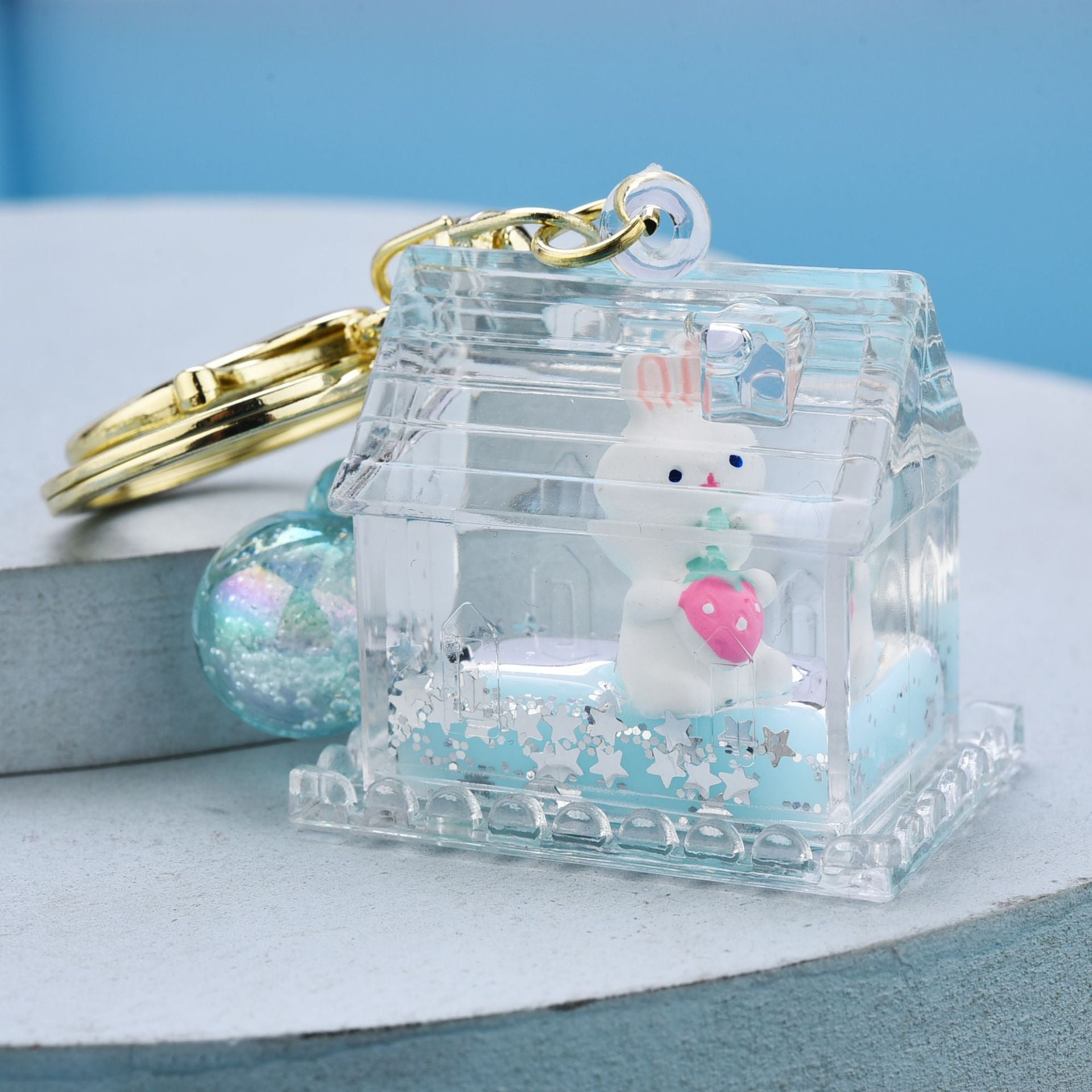 Kawaii Blue Strawberry Bunny Keychain