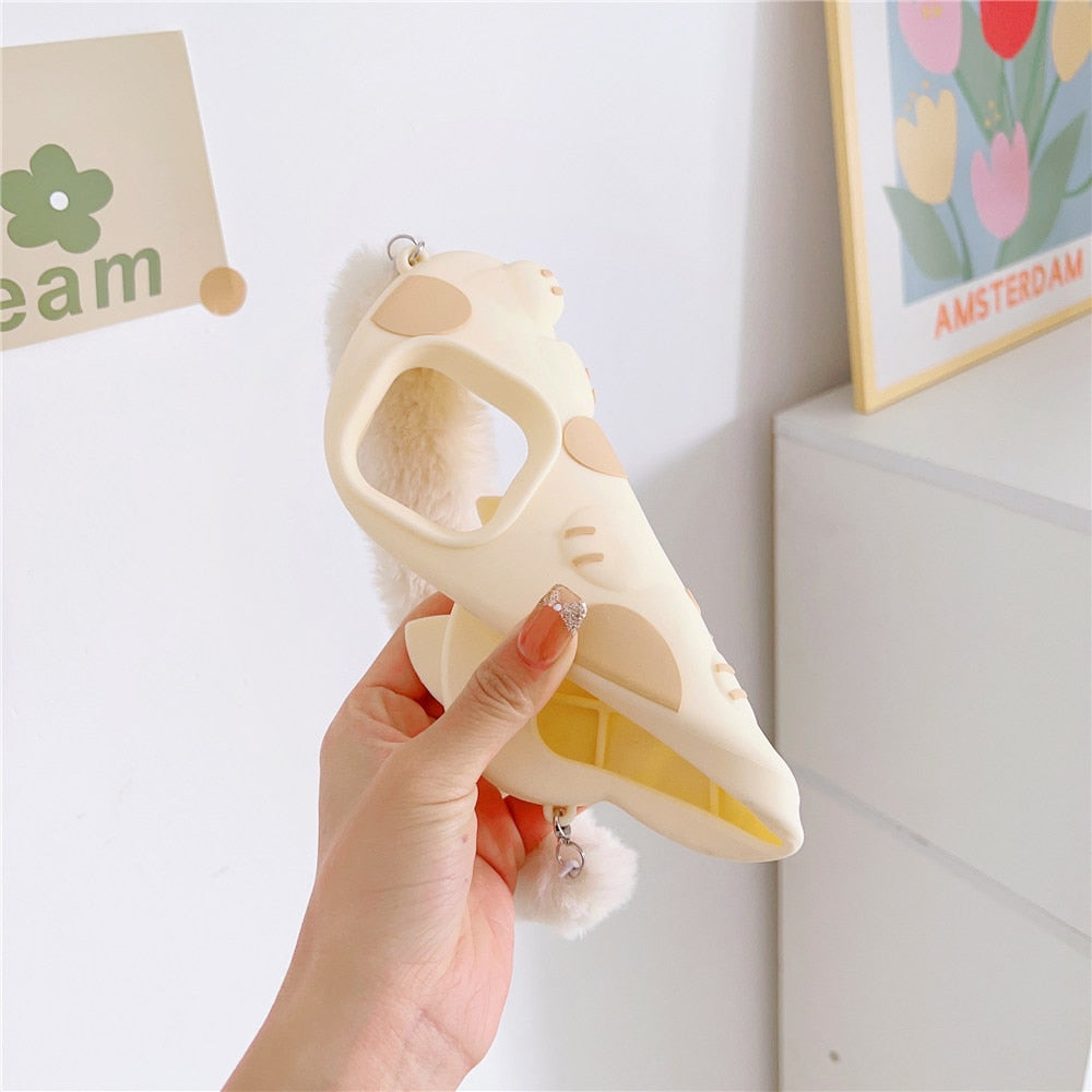 Model Bending Cat iPhone Case With Fluffy Strap