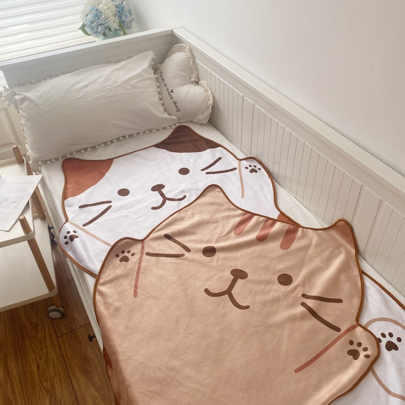 Kawaii Brown and White Neko Flannel Blankets