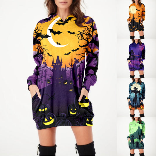 Kawaii Halloween Print Hoodie Dress