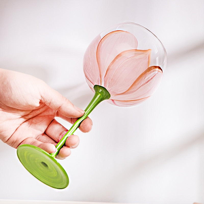 Kawaii Hand Painted Flower Glass Stemware