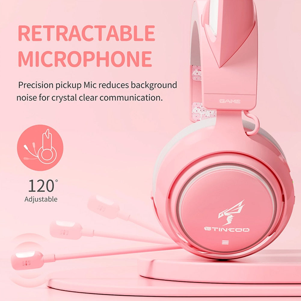 Kawaii Pink Luminous Cat Ears Headphones Microphone