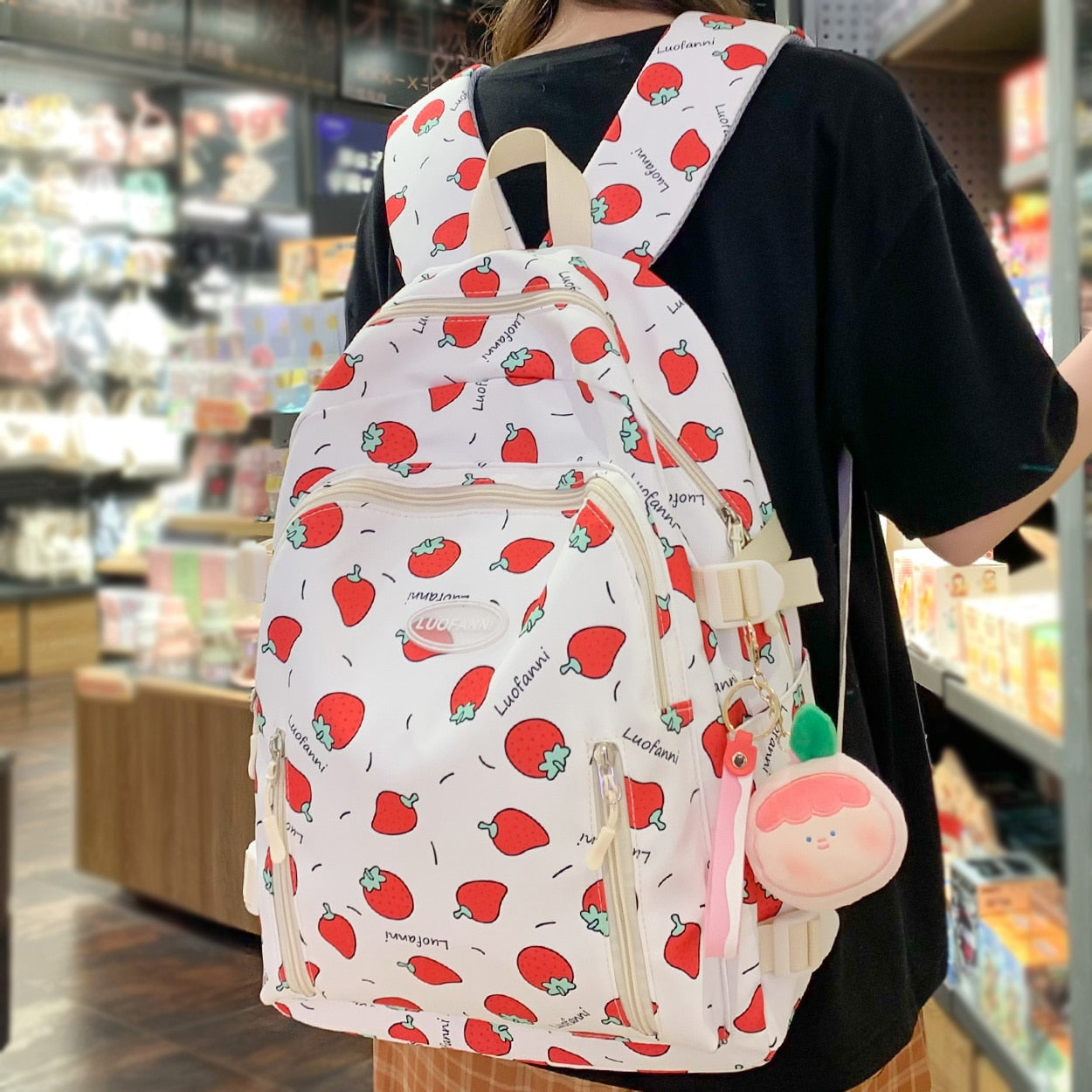 Kawaii Strawberry Print Waterproof Backpack – Kore Kawaii