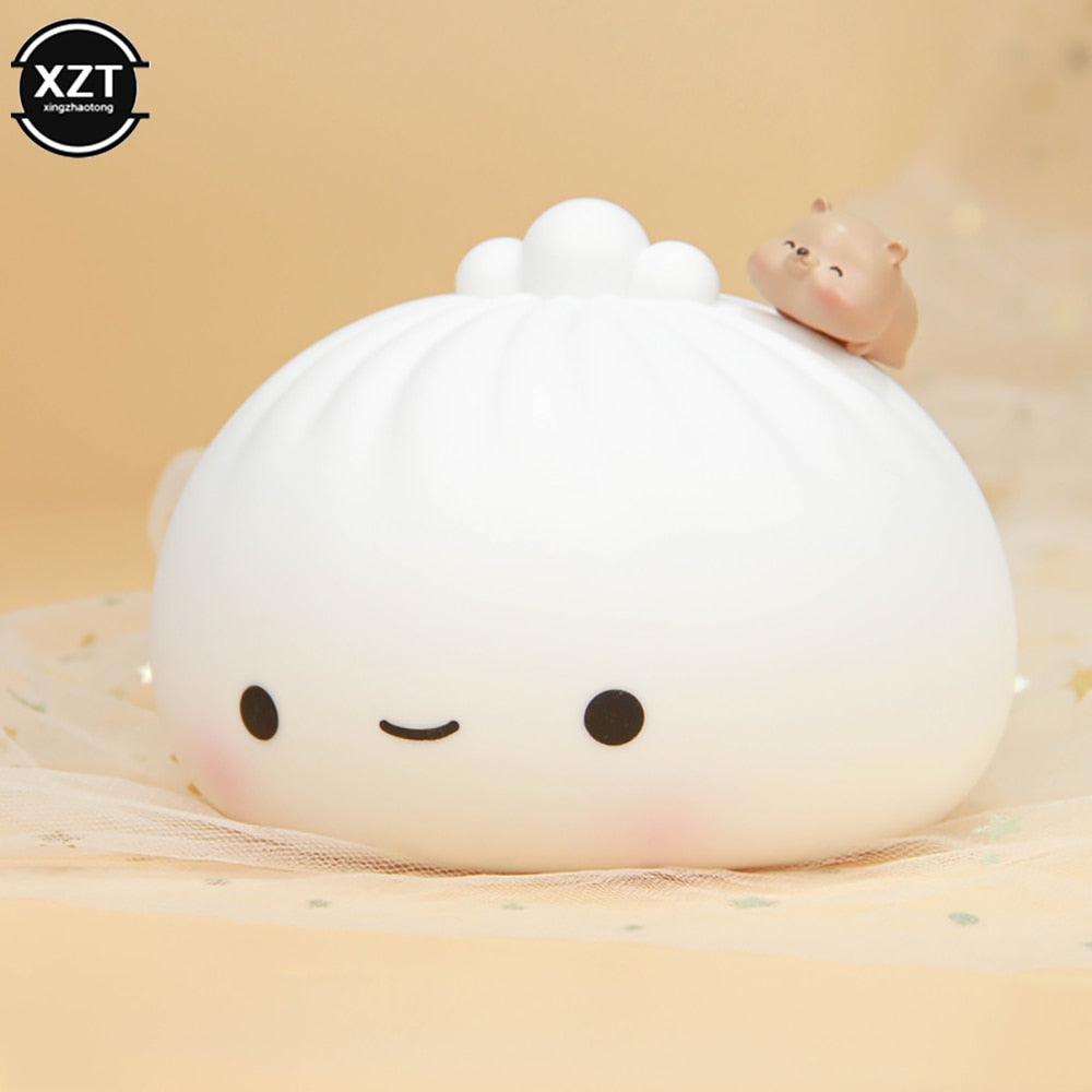 Kawaii Dumpling Bun LED Night Light With Small Brown Bear