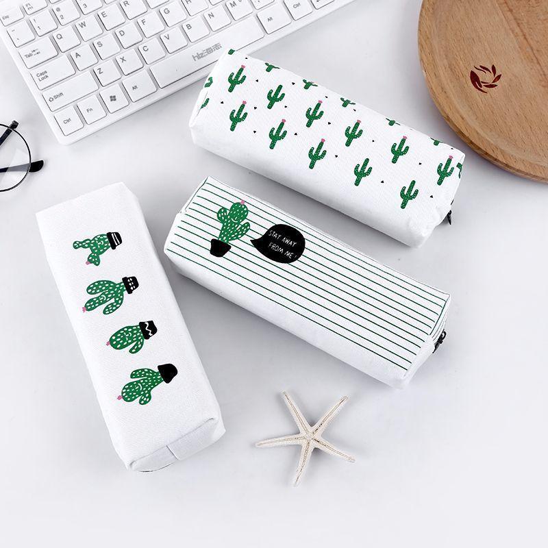 cactus pencil holder 3pcs Cactus Printed Canvas Pencil Case Pen Bag Makeup Bag Pouch Creative Learning Product Stationery