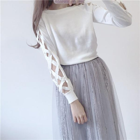 Kawaii White Cross-Sleeve Shirt