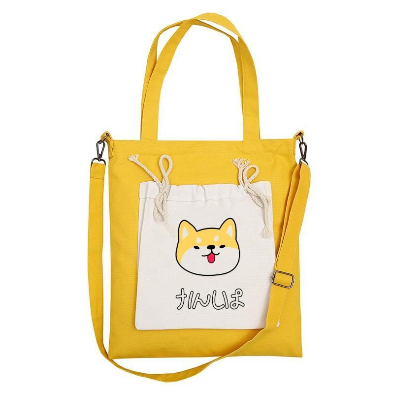 Kawaii Yello Canvas Shiba Inu Tote